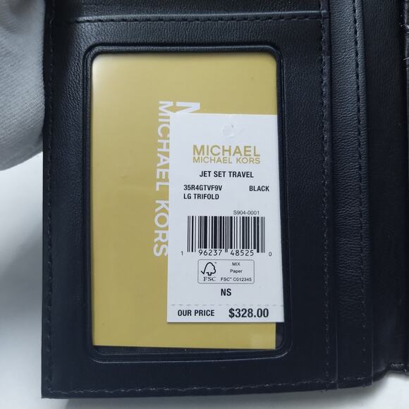 Michael Kors Jet Set Travel Black Quilted Leather Trifold Wallet - NWT $328 - Picture 13 of 16